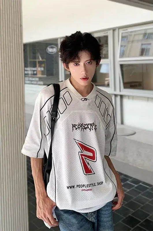 Y2K Mesh Motorcycle V Neck Racing Jersey