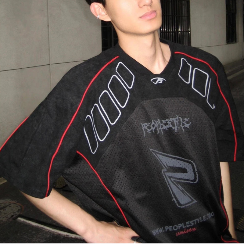 Y2K Mesh Motorcycle V Neck Racing Jersey