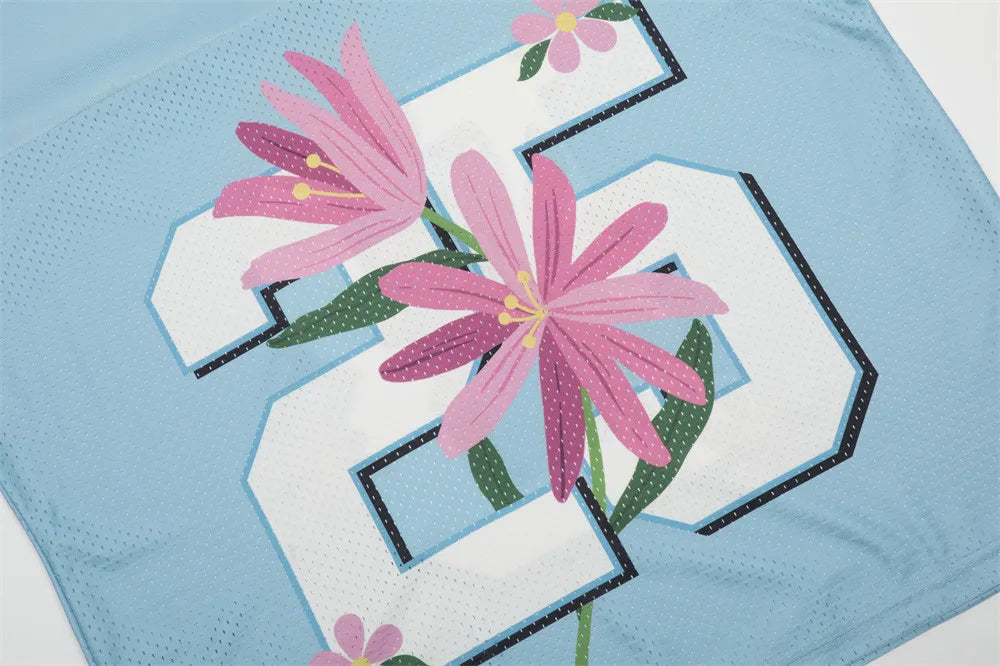 Y2K Mesh V Neck "Flower Print" Football Jersey