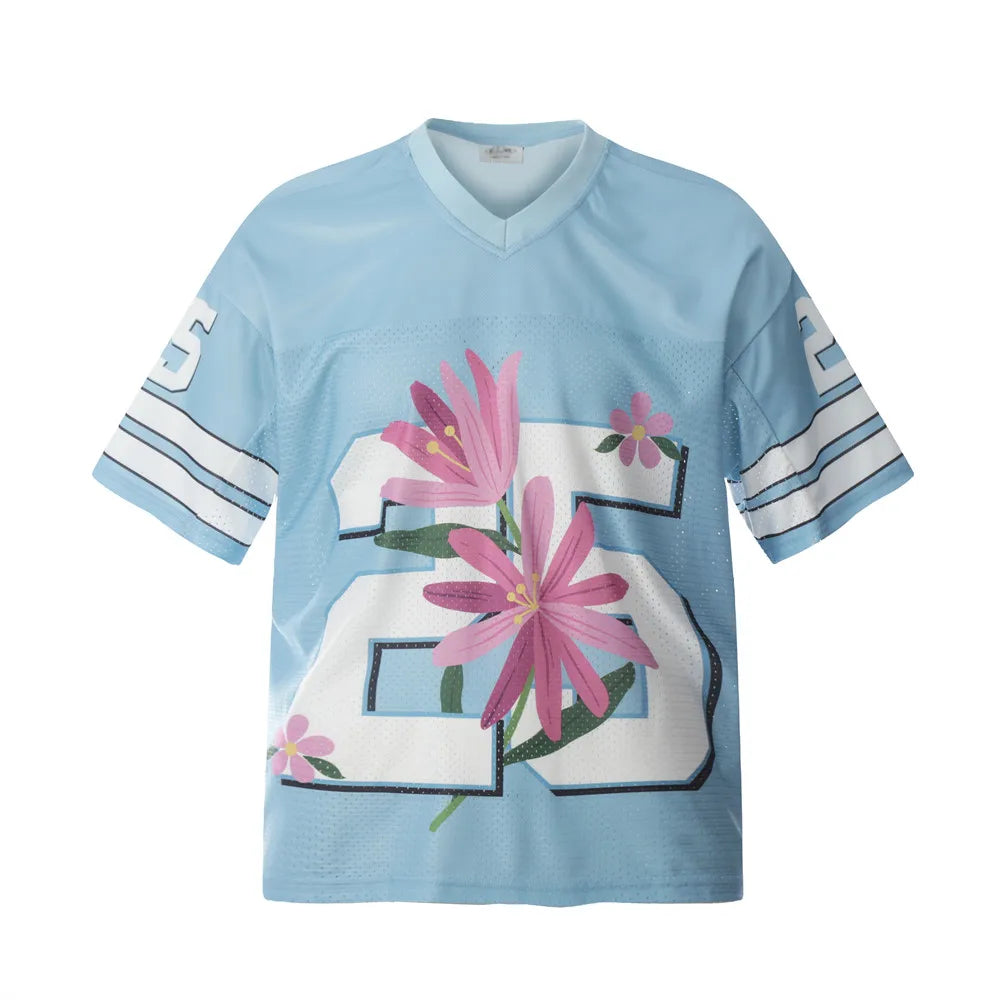 Y2K Mesh V Neck "Flower Print" Football Jersey