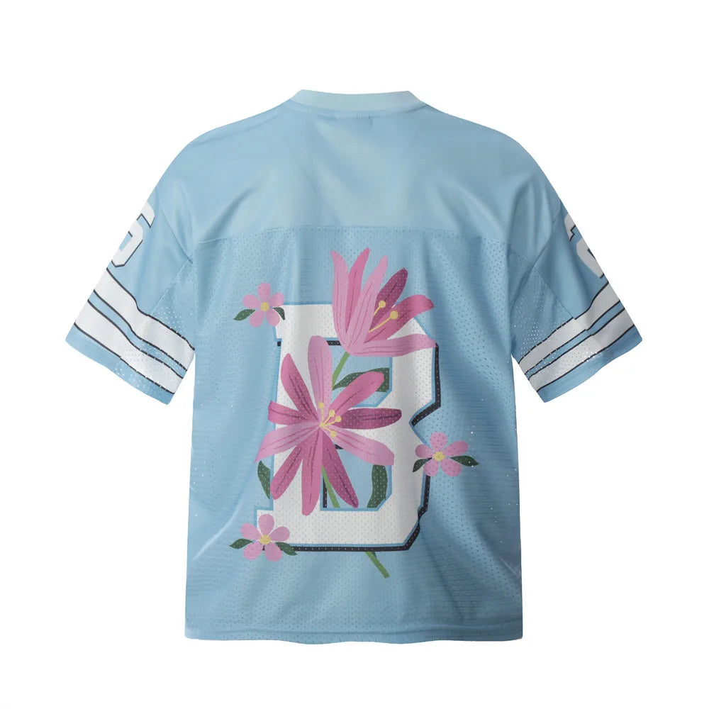 Y2K Mesh V Neck "Flower Print" Football Jersey
