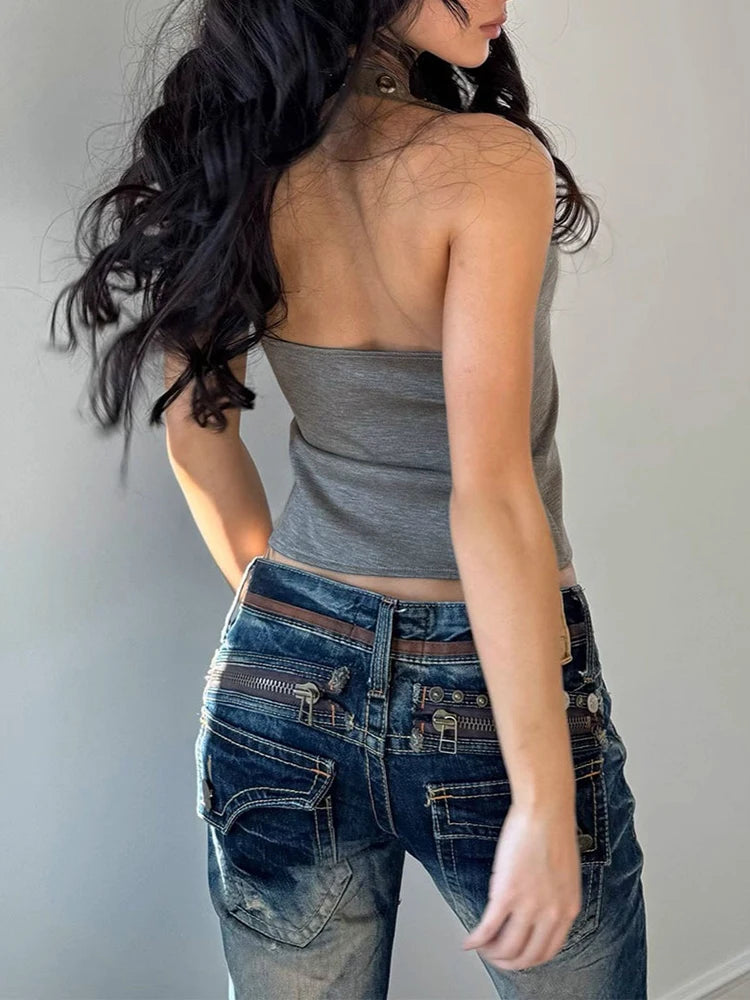 Y2K Metal Hollow Halter Tank Top