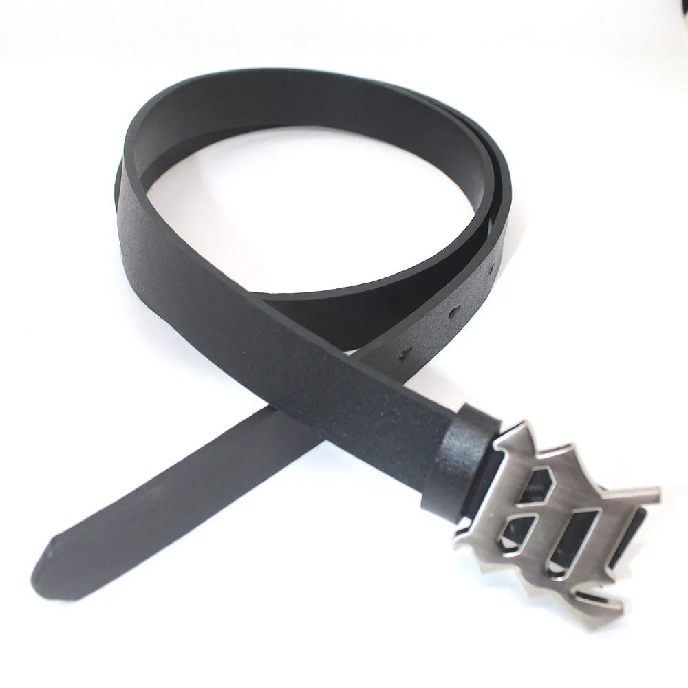 Y2K Metal M-shaped Buckle Leather Belt