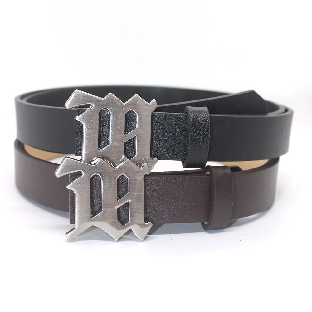 Y2K Metal M-shaped Buckle Leather Belt