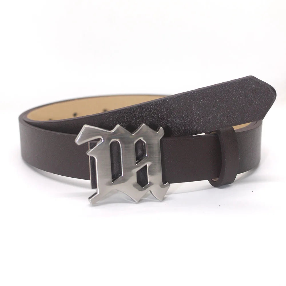 Y2K Metal M-shaped Buckle Leather Belt