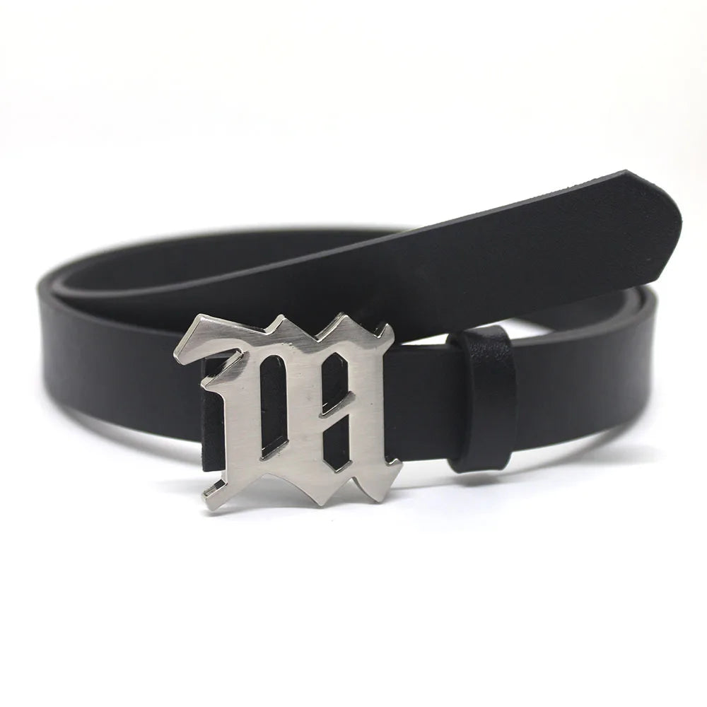 Y2K Metal M-shaped Buckle Leather Belt