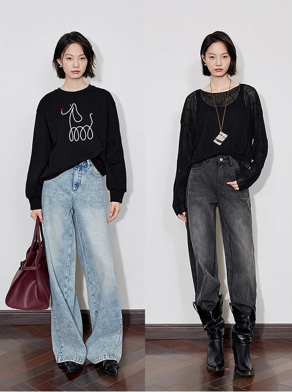 Y2K Mid Waist Straight Boyfriend Fit Denim Jeans