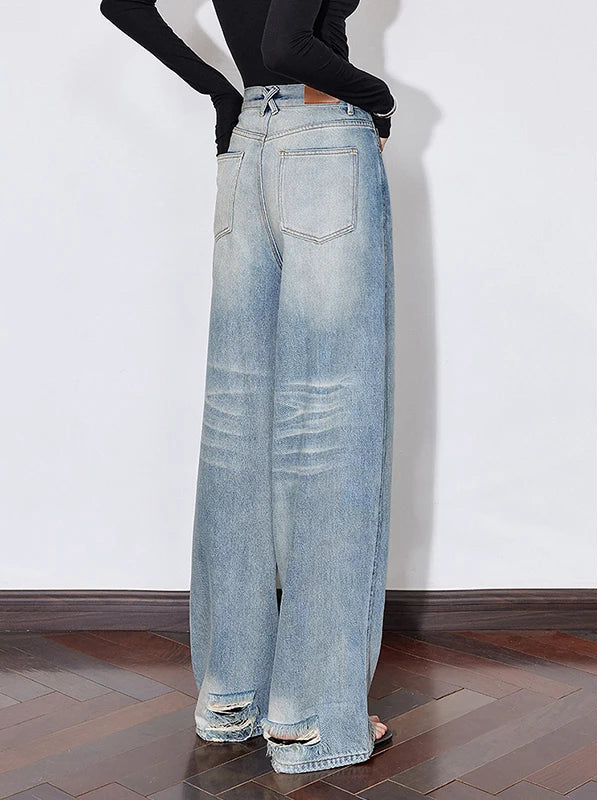 Y2K Mid Waist Wide Leg Denim Boyfriend Fit Jeans