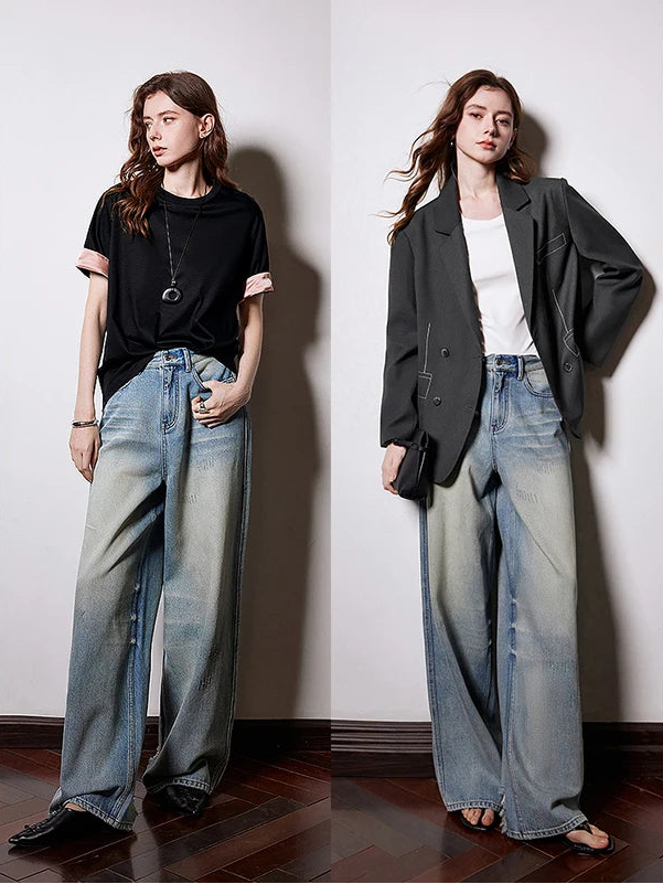 Y2K Mid Waist Wide Leg Denim Boyfriend Fit Jeans