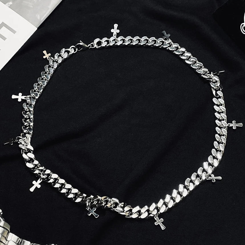 Y2K Mini Cross Pendant Cuban Chain Necklace