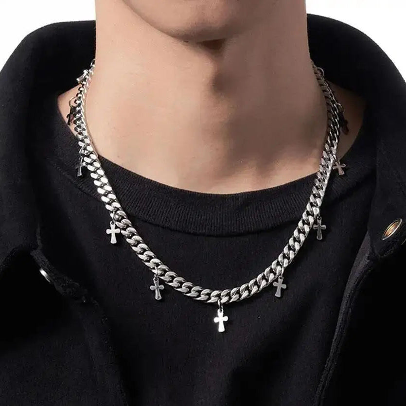 Y2K Mini Cross Pendant Cuban Chain Necklace