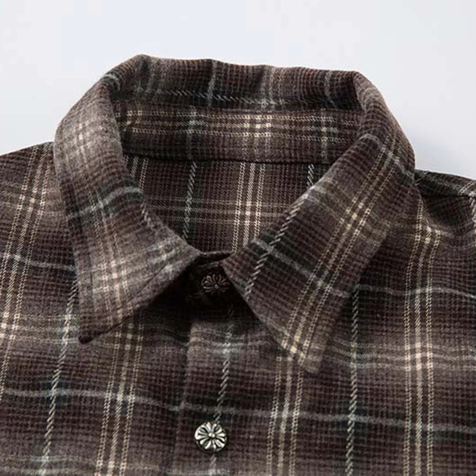 Y2K "Minutes" Plaid Mock Two Piece Long Sleeve Button Up Shirt Top