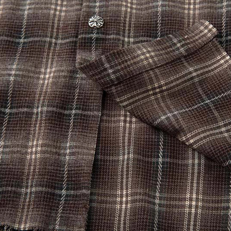 Y2K "Minutes" Plaid Mock Two Piece Long Sleeve Button Up Shirt Top