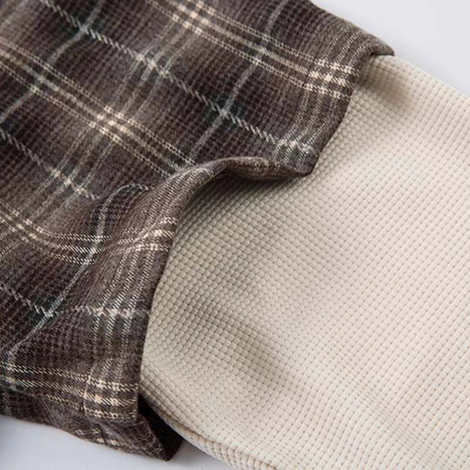 Y2K "Minutes" Plaid Mock Two Piece Long Sleeve Button Up Shirt Top