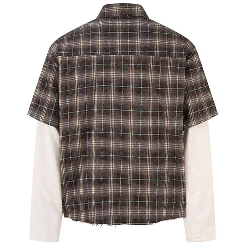Y2K "Minutes" Plaid Mock Two Piece Long Sleeve Button Up Shirt Top
