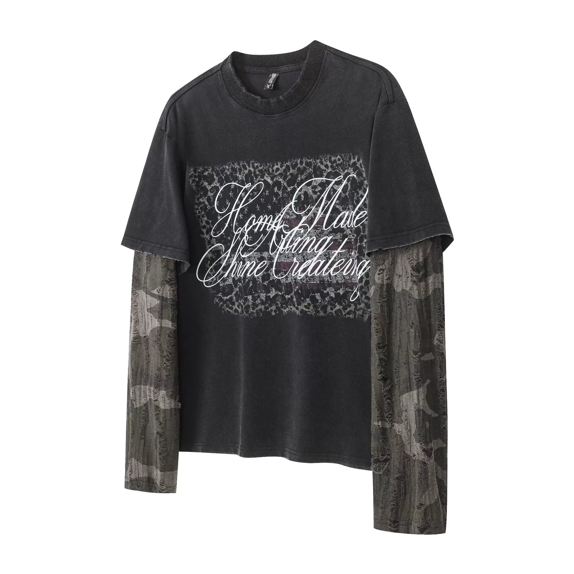 Y2K Mock Two Piece Distressed Long Sleeve T Shirt