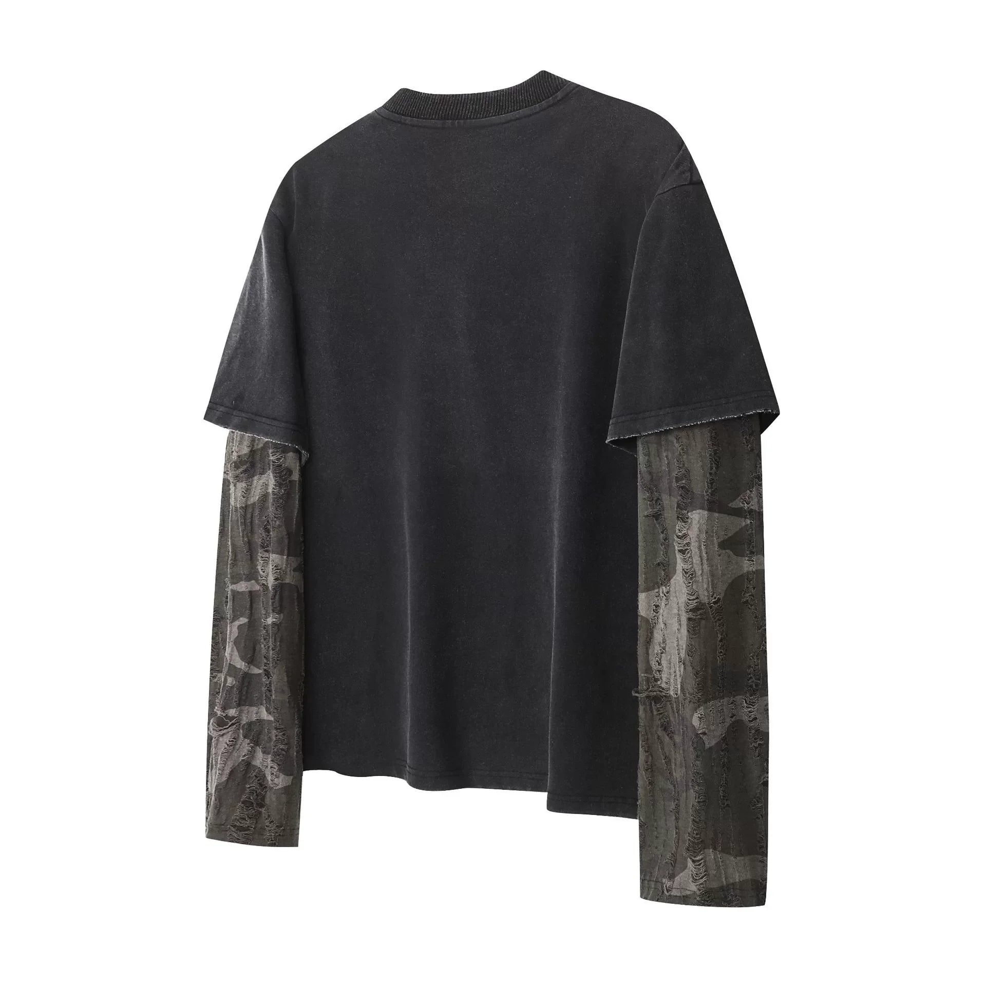 Y2K Mock Two Piece Distressed Long Sleeve T Shirt