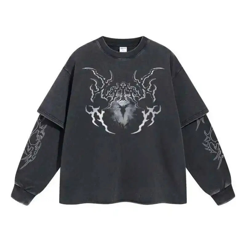 Y2K Mock Two Piece Spiritual Graphic Long Sleeve Top