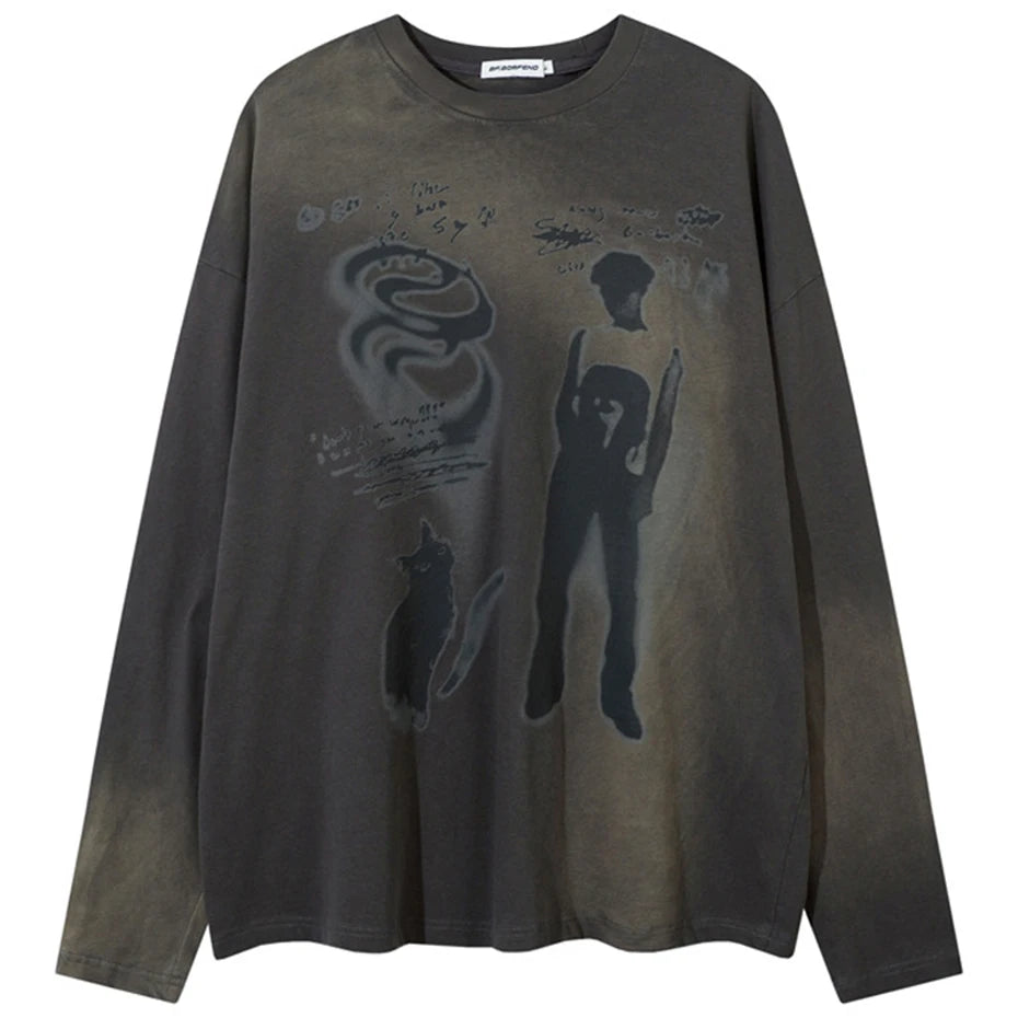 Y2K Morphed Graphic Long Sleeve Top