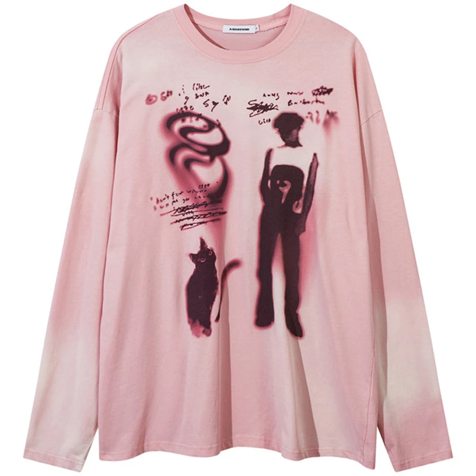Y2K Morphed Graphic Long Sleeve Top