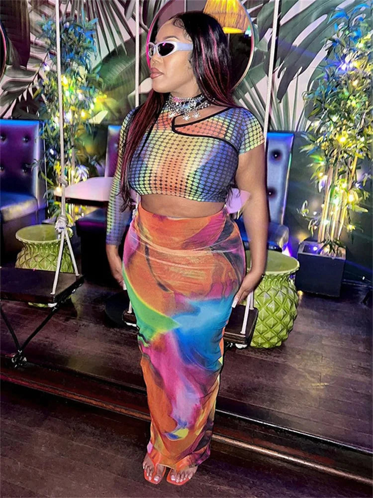 Y2K Multi Coloured Long Maxi Skirt