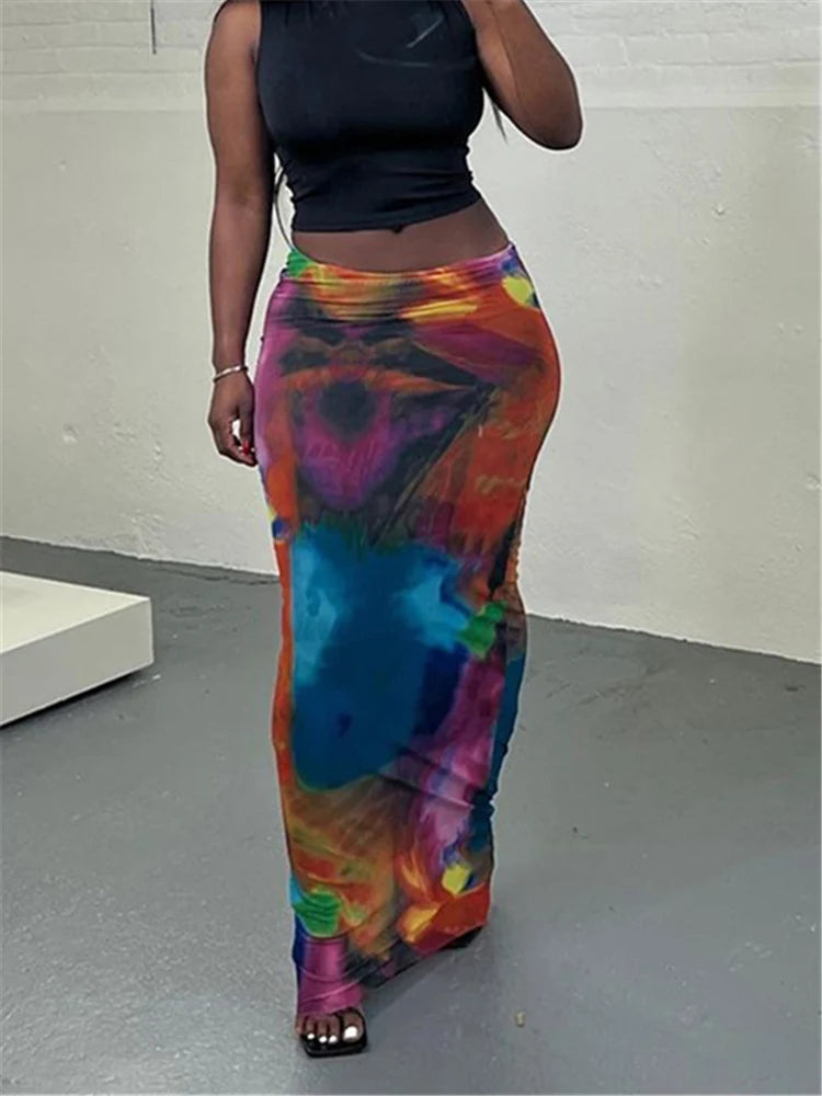 Y2K Multi Coloured Long Maxi Skirt