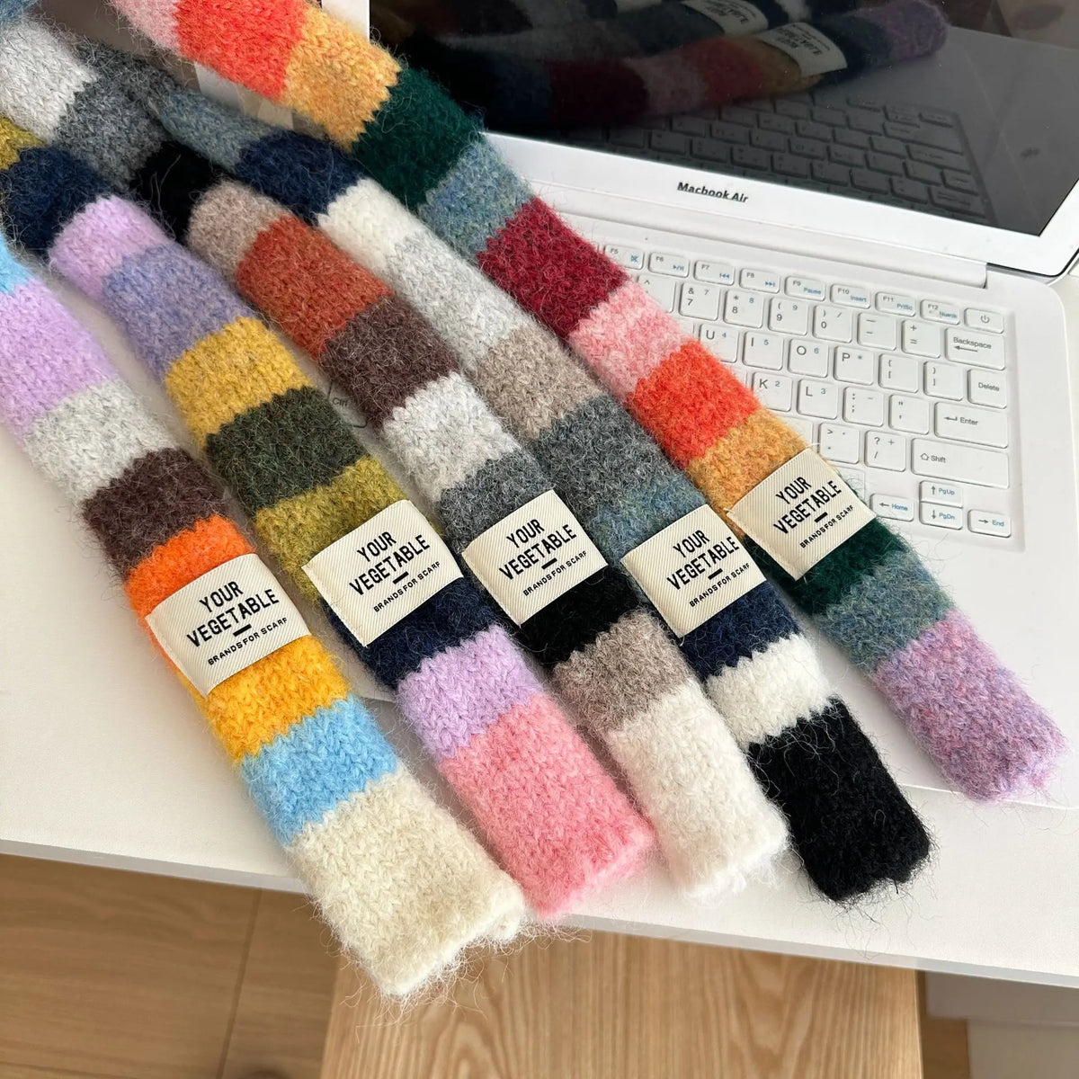 Y2K Multi Seasonal Striped Long Narrow Thin Knitted Scarf