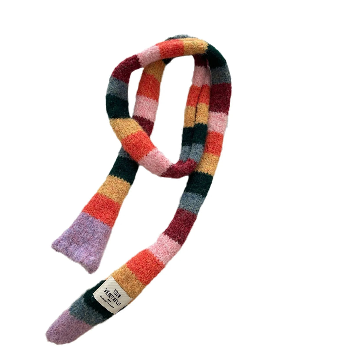 Y2K Multi Seasonal Striped Long Narrow Thin Knitted Scarf