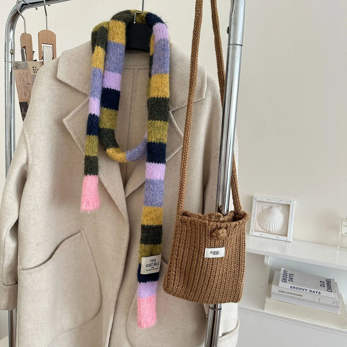 Y2K Multi Seasonal Striped Long Narrow Thin Knitted Scarf