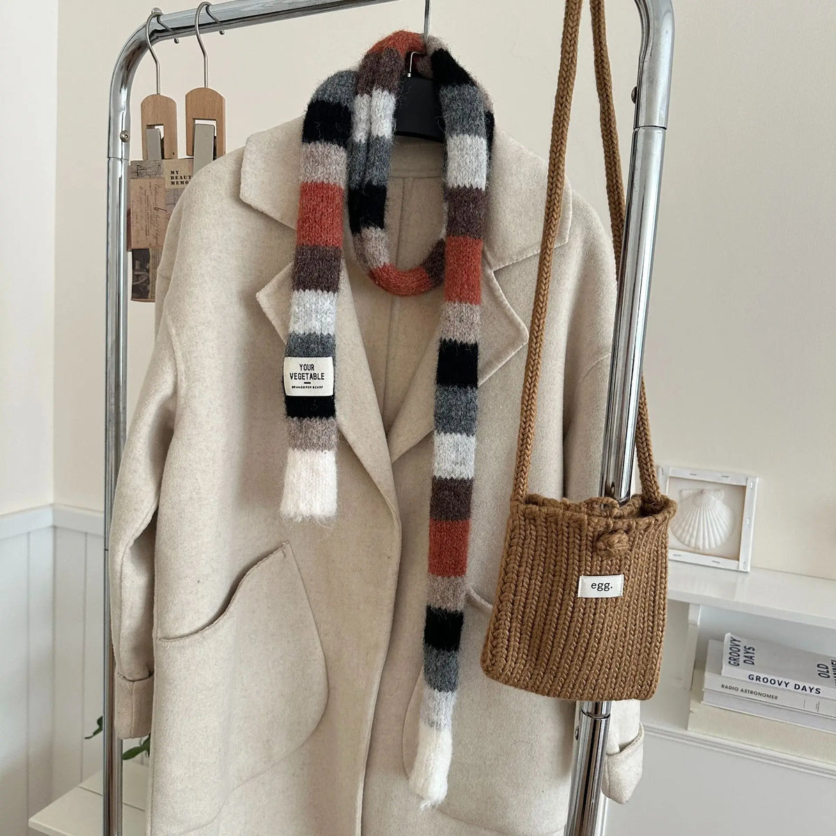 Y2K Multi Seasonal Striped Long Narrow Thin Knitted Scarf