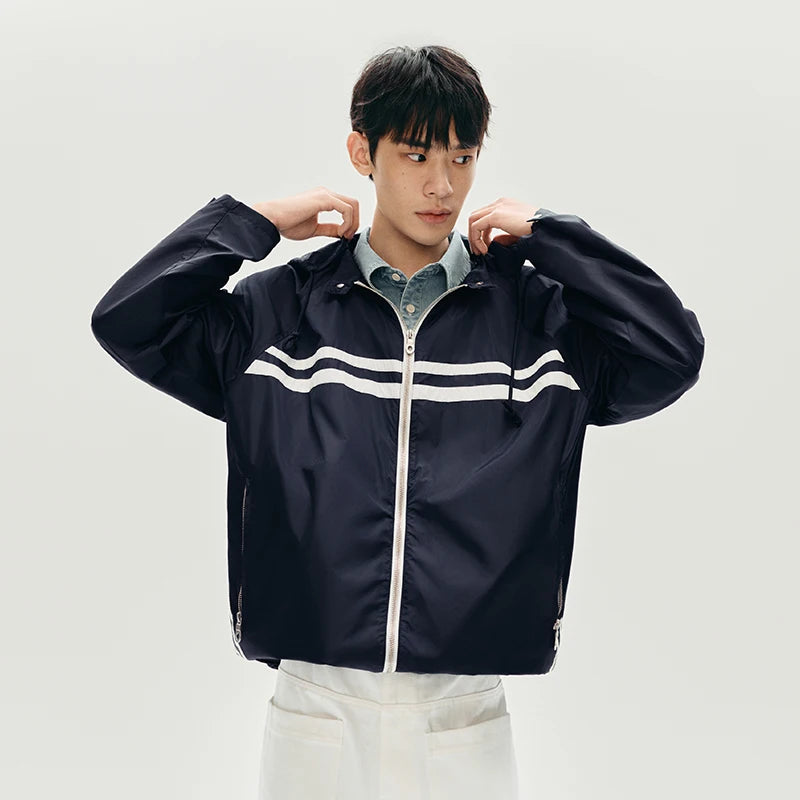 Y2K Nautical Sporty Hooded Windbreaker Jacket
