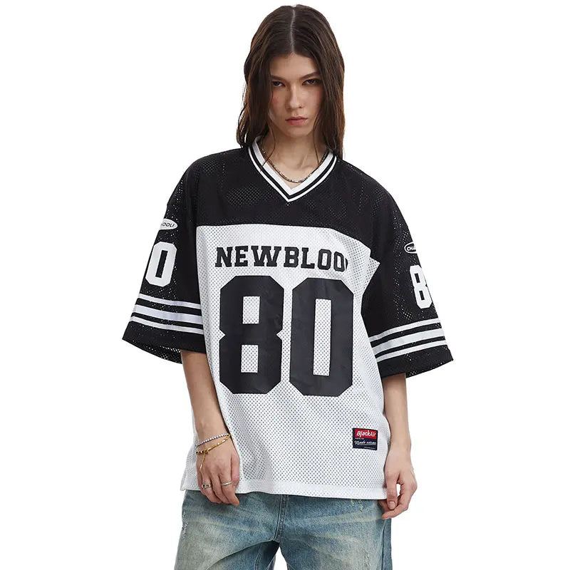 Y2K "New Blood 80" Graphic Classic Mesh Football Jersey