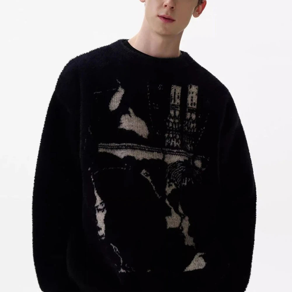 Y2K Noir Graphic Knitted Jumper