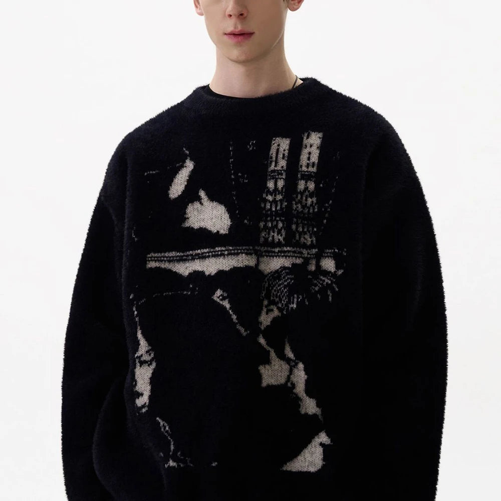 Y2K Noir Graphic Knitted Jumper