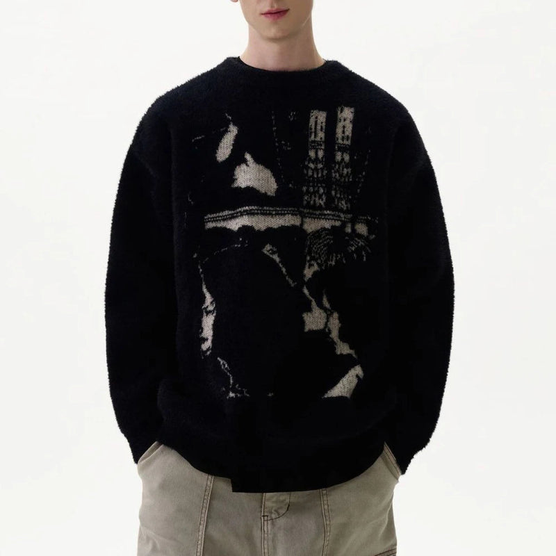 Y2K Noir Graphic Knitted Jumper