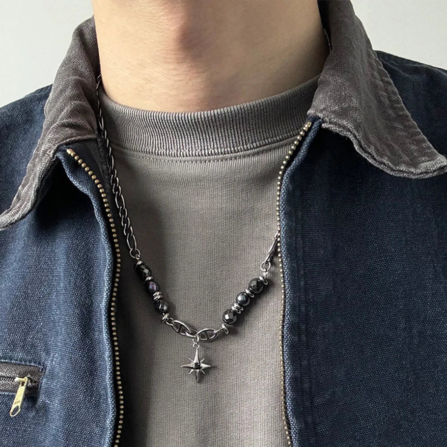 Y2K Obsidian Star Pendant Necklace