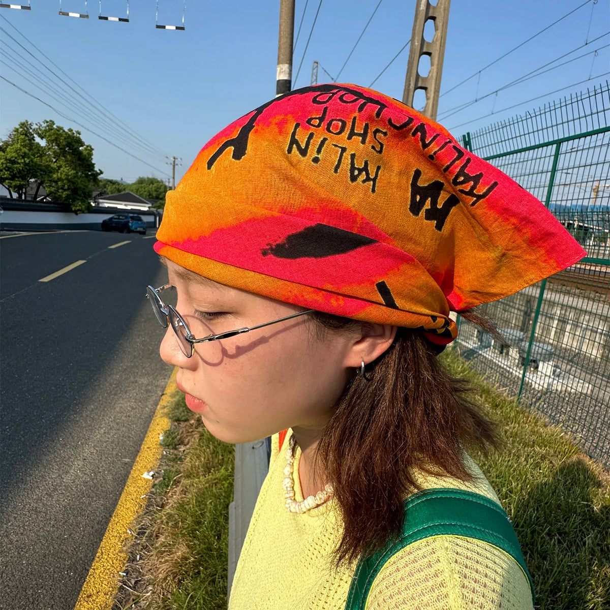 Y2K Orange Sunset Square Bandana