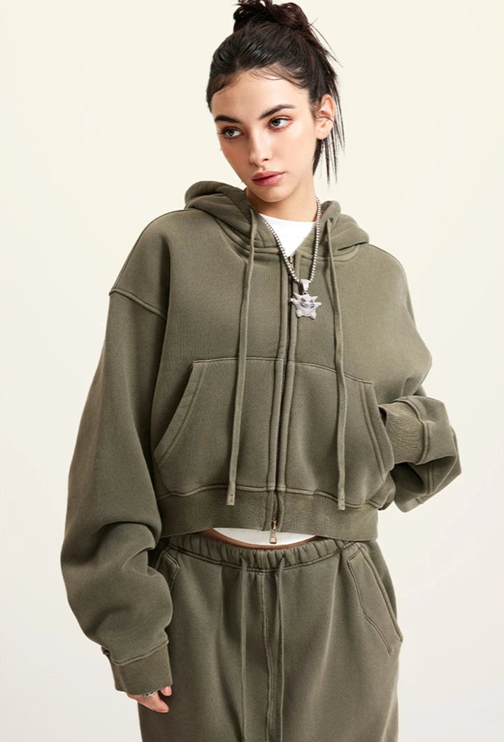 Y2K Origin 355gsm Essentials Boxy Cropped Zip Up Hoodie