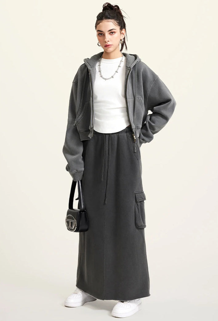Y2K Origin 355gsm Essentials Boxy Cropped Zip Up Hoodie