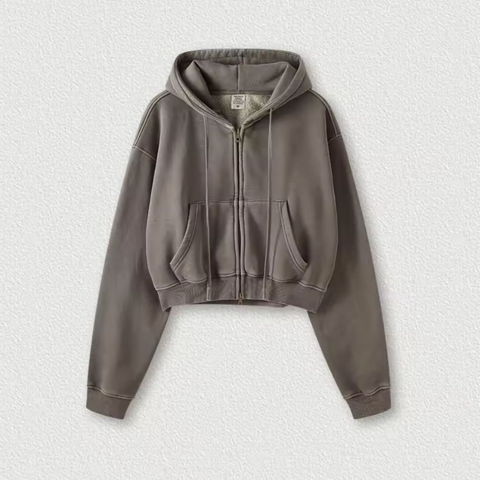 Y2K Origin 355gsm Essentials Boxy Cropped Zip Up Hoodie