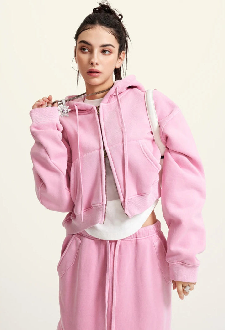 Y2K Origin 355gsm Essentials Boxy Cropped Zip Up Hoodie