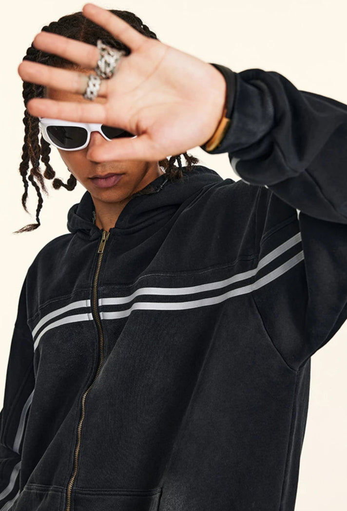 Y2K Origin 360gsm Washed Ribbon Zip Up Hoodie