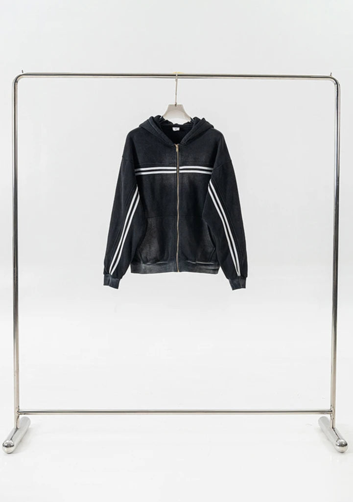 Y2K Origin 360gsm Washed Ribbon Zip Up Hoodie