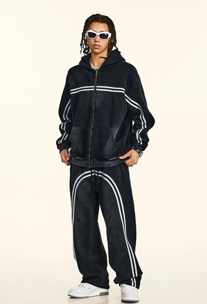 Y2K Origin 360gsm Washed Ribbon Zip Up Hoodie