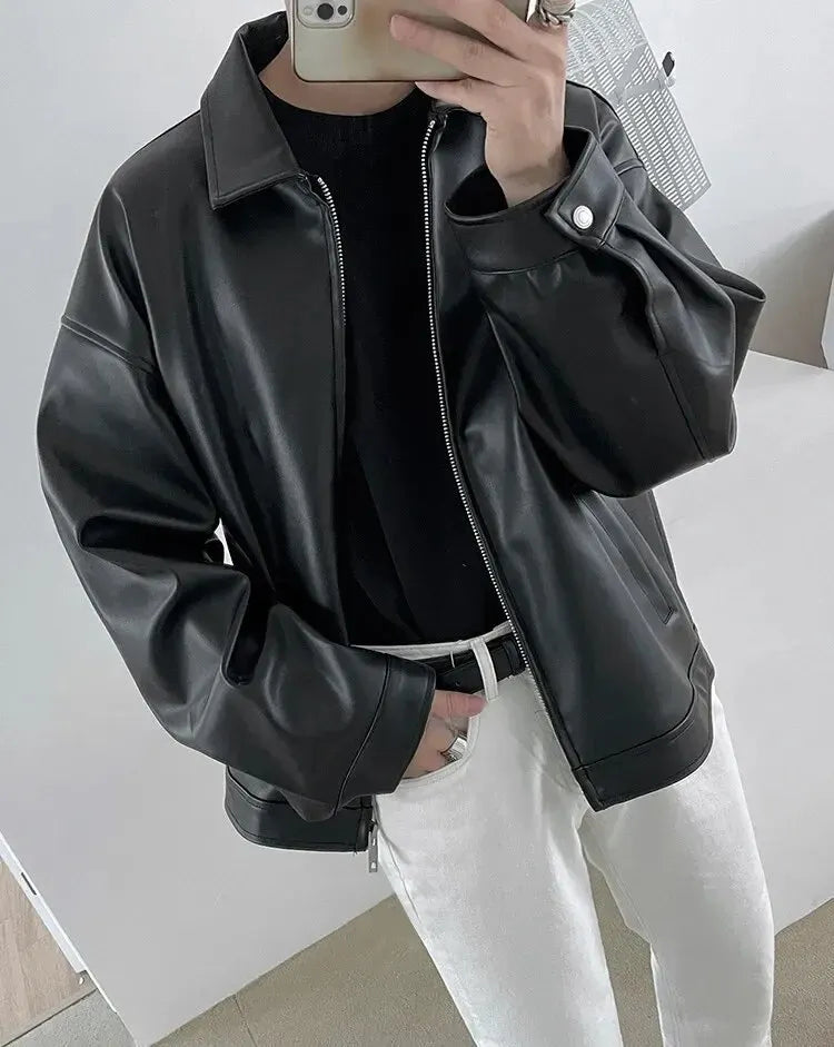 Y2K Oversized Collar Leather Jacket
