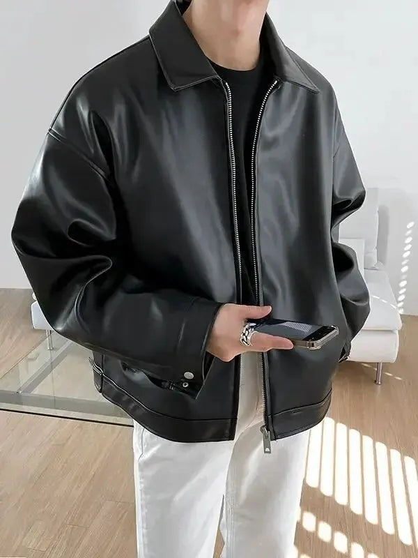 Y2K Oversized Collar Leather Jacket