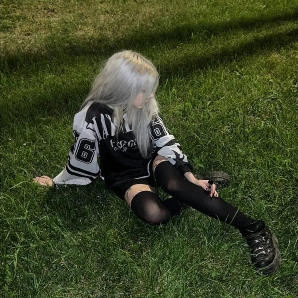 Y2K Oversized Jersey Long Sleeve Top