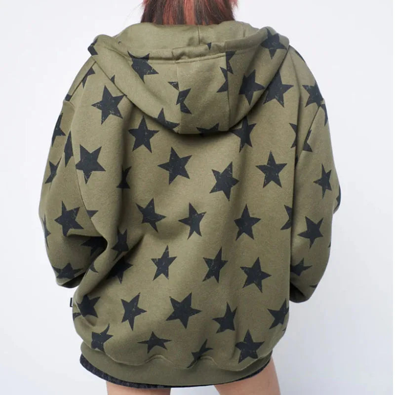 Y2K Oversized Star Zip Up Hoodie