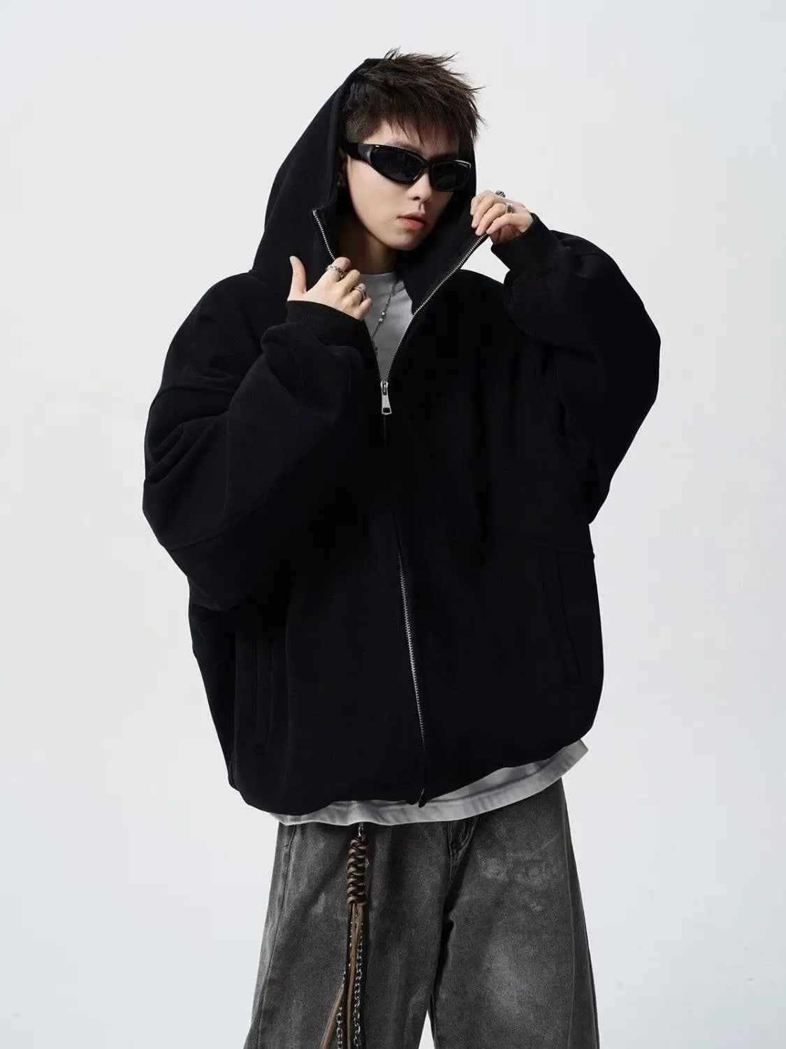 Y2K Oversized Tubed Zip Up Hoodie