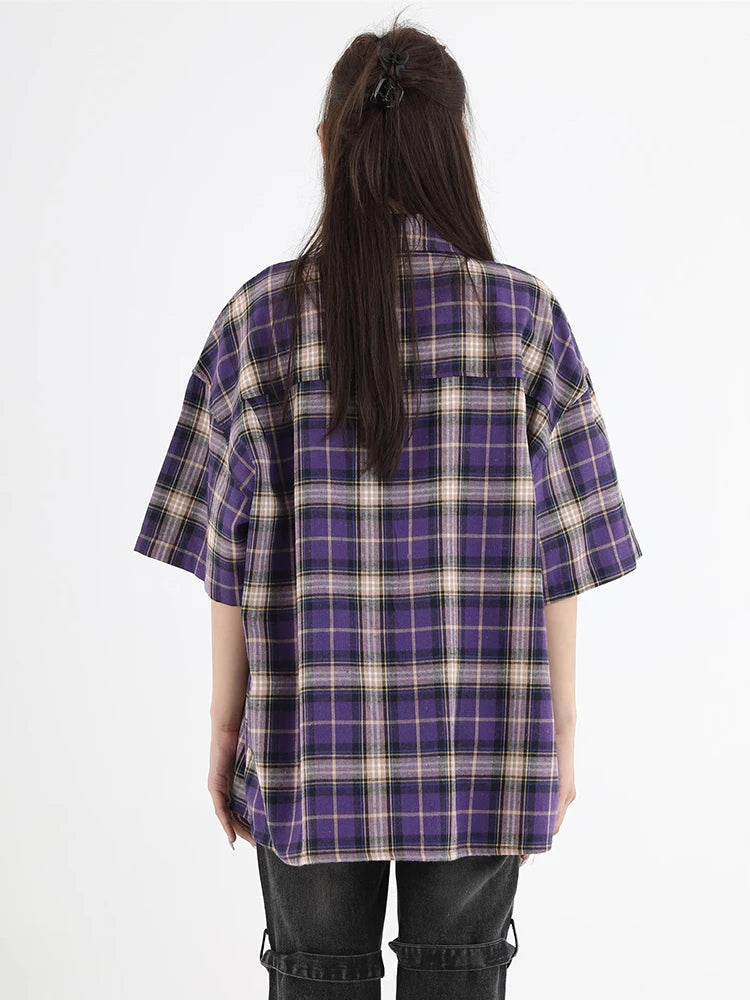 Y2K Oversized Womens Plaid Shirt